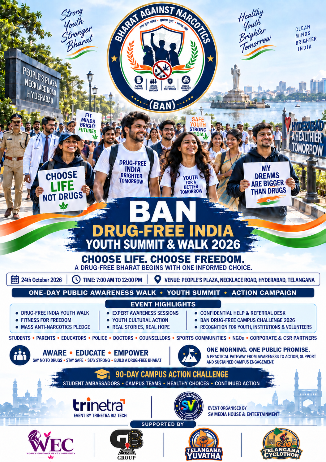 BAN Youth Summit campaign poster featuring youth at Hyderabad’s Necklace Road